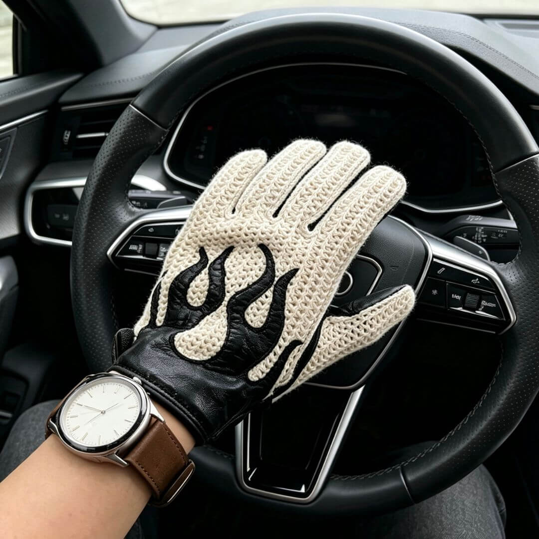Men's Deerskin Driving Gloves – Crochet Back Flame Design