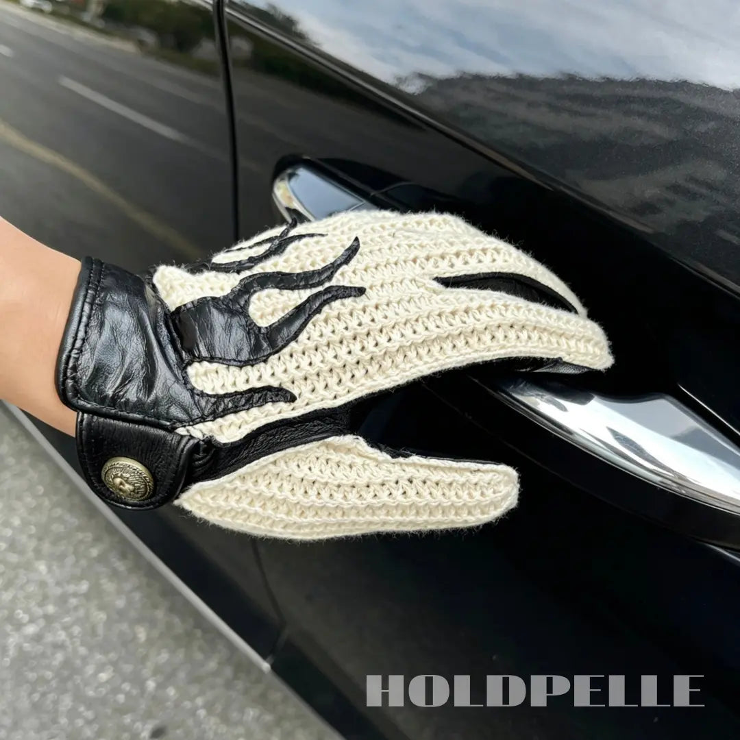 Men's Deerskin Driving Gloves – Crochet Back Flame Design