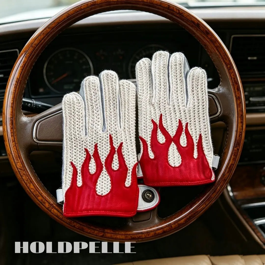 Men's Deerskin Driving Gloves – Crochet Back Flame Design