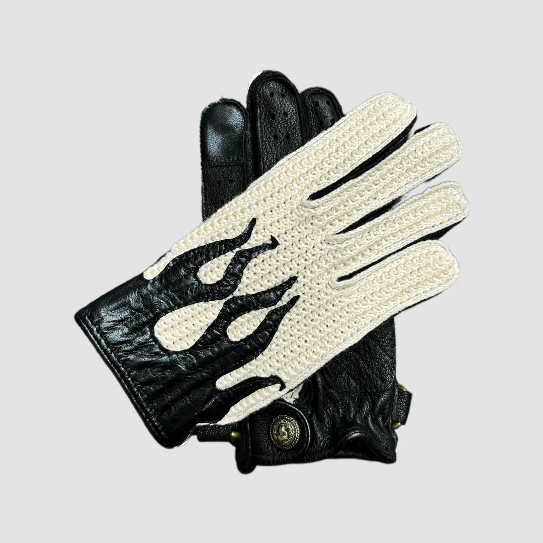 Men's Deerskin Driving Gloves – Crochet Back Flame Design