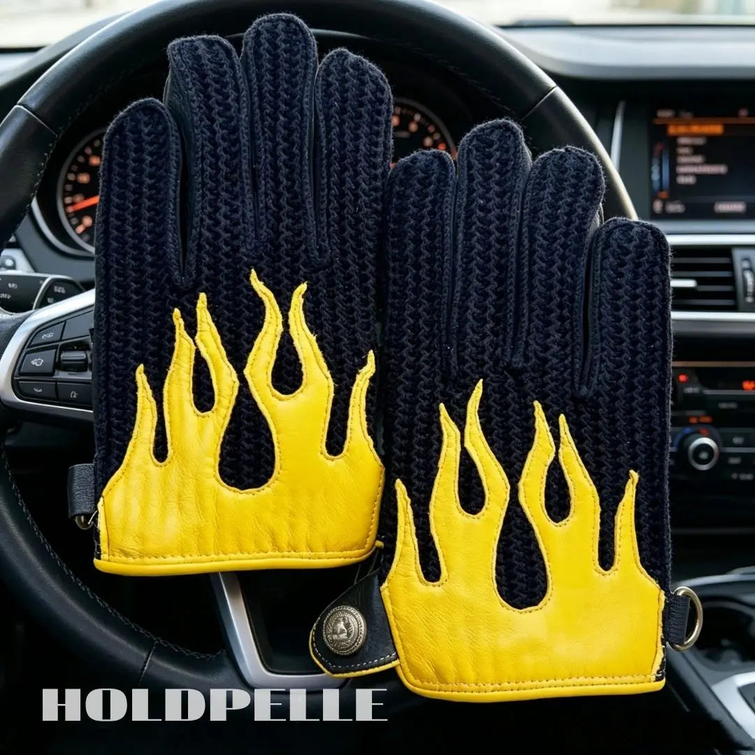 Men's Deerskin Driving Gloves – Crochet Back Flame Design