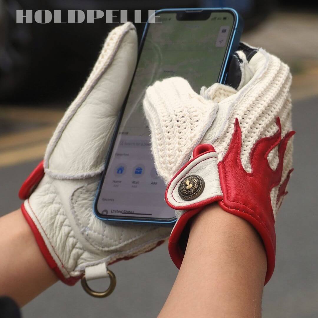 Men's Deerskin Driving Gloves – Crochet Back Flame Design