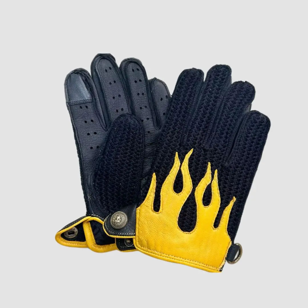 Men's Deerskin Driving Gloves – Crochet Back Flame Design