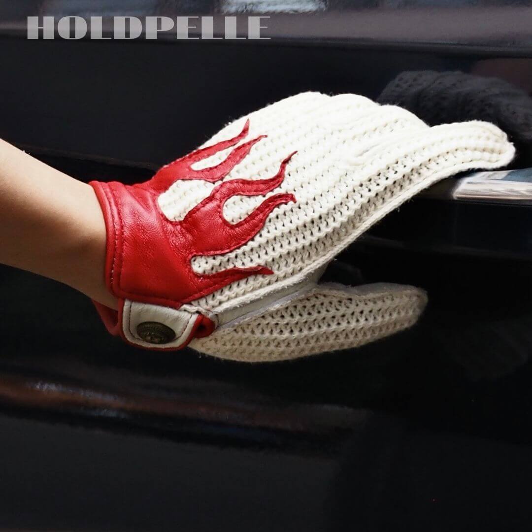 Men's Deerskin Driving Gloves – Crochet Back Flame Design