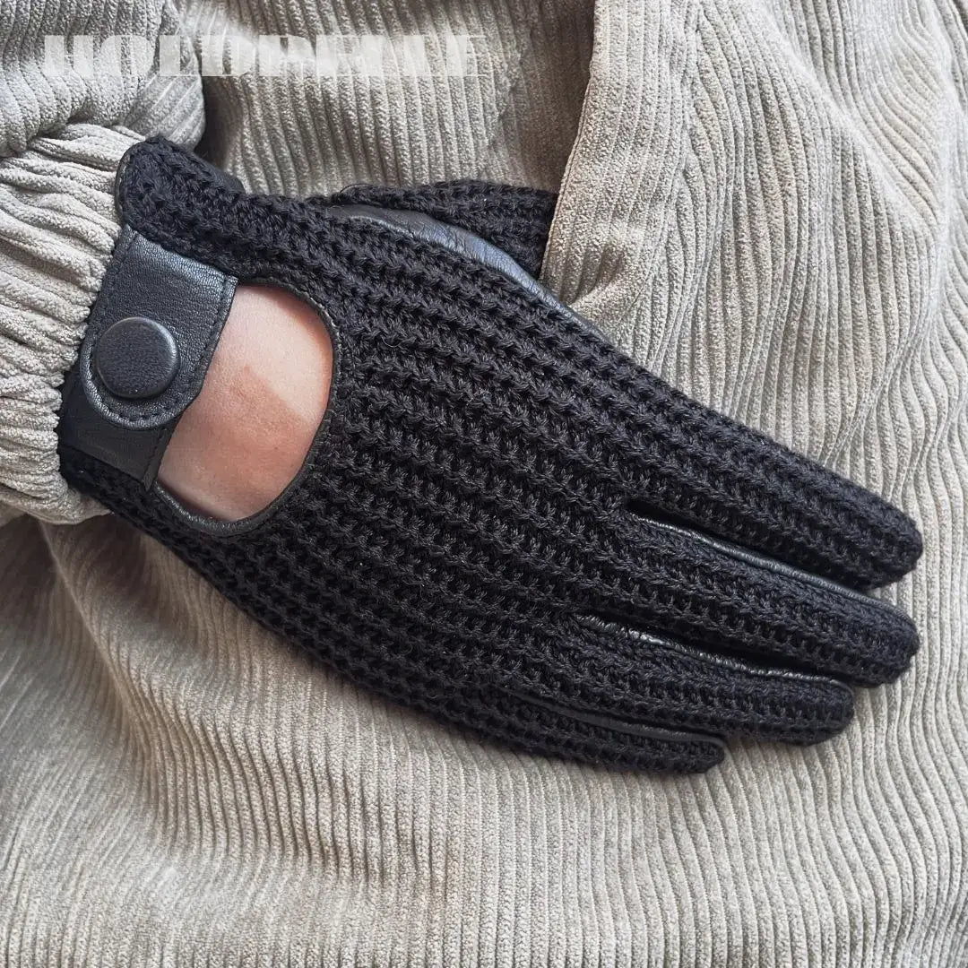 Men’s Retro Goatskin Driving Gloves with Woven Back - Black