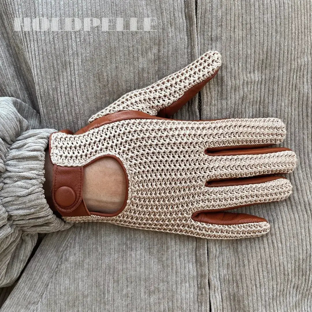 Men’s Retro Goatskin Driving Gloves with Woven Back – Brown