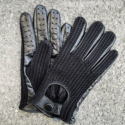 Men’s Retro Goatskin Driving Gloves with Woven Back - Black