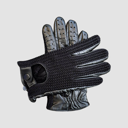 Men’s Retro Goatskin Driving Gloves with Woven Back - Black