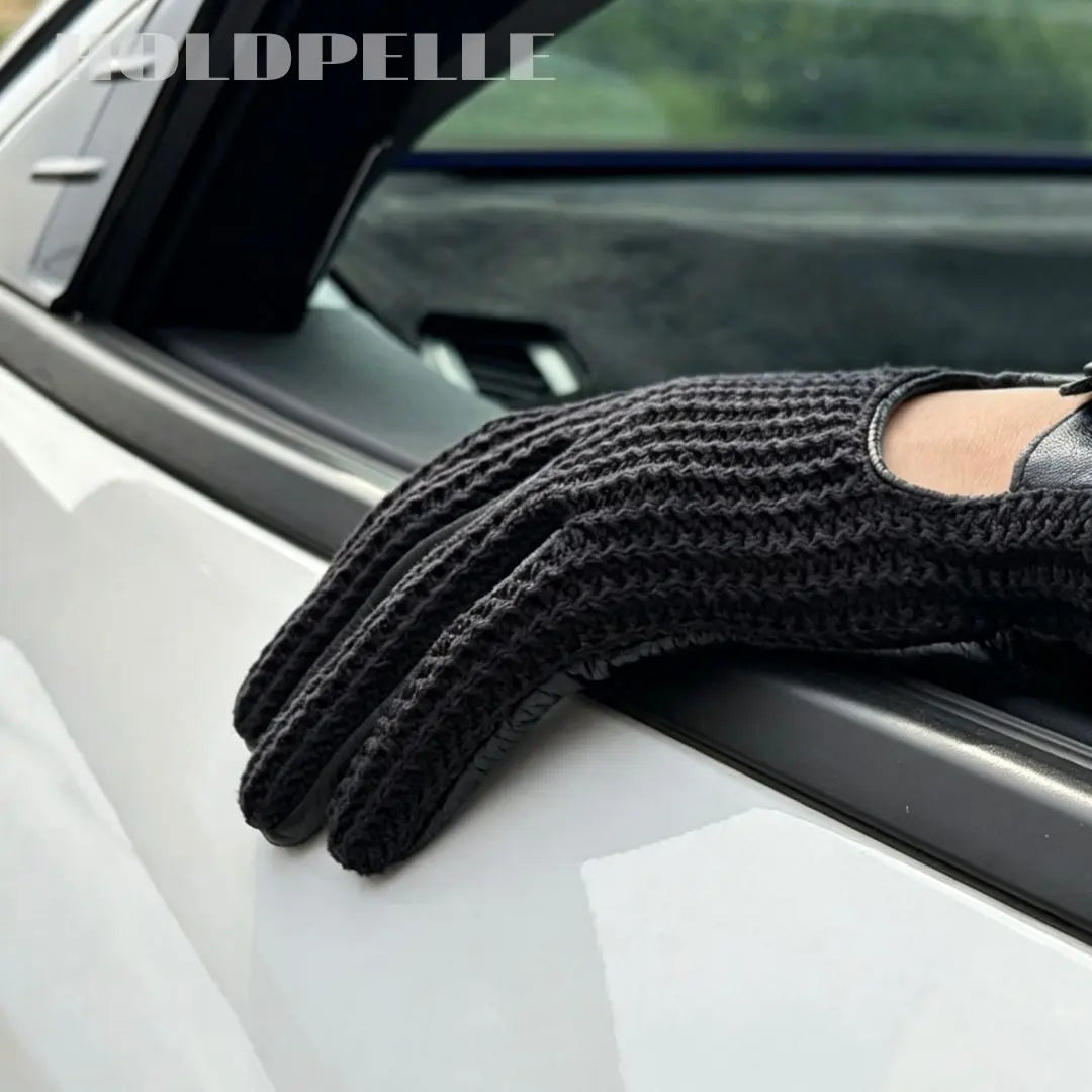 Men’s Retro Goatskin Driving Gloves with Woven Back - Black