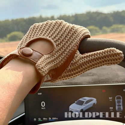 Men’s Retro Goatskin Driving Gloves with Woven Back - Black