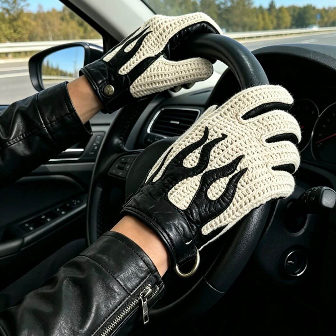 Men's Deerskin Driving Gloves – Crochet Back Flame Design