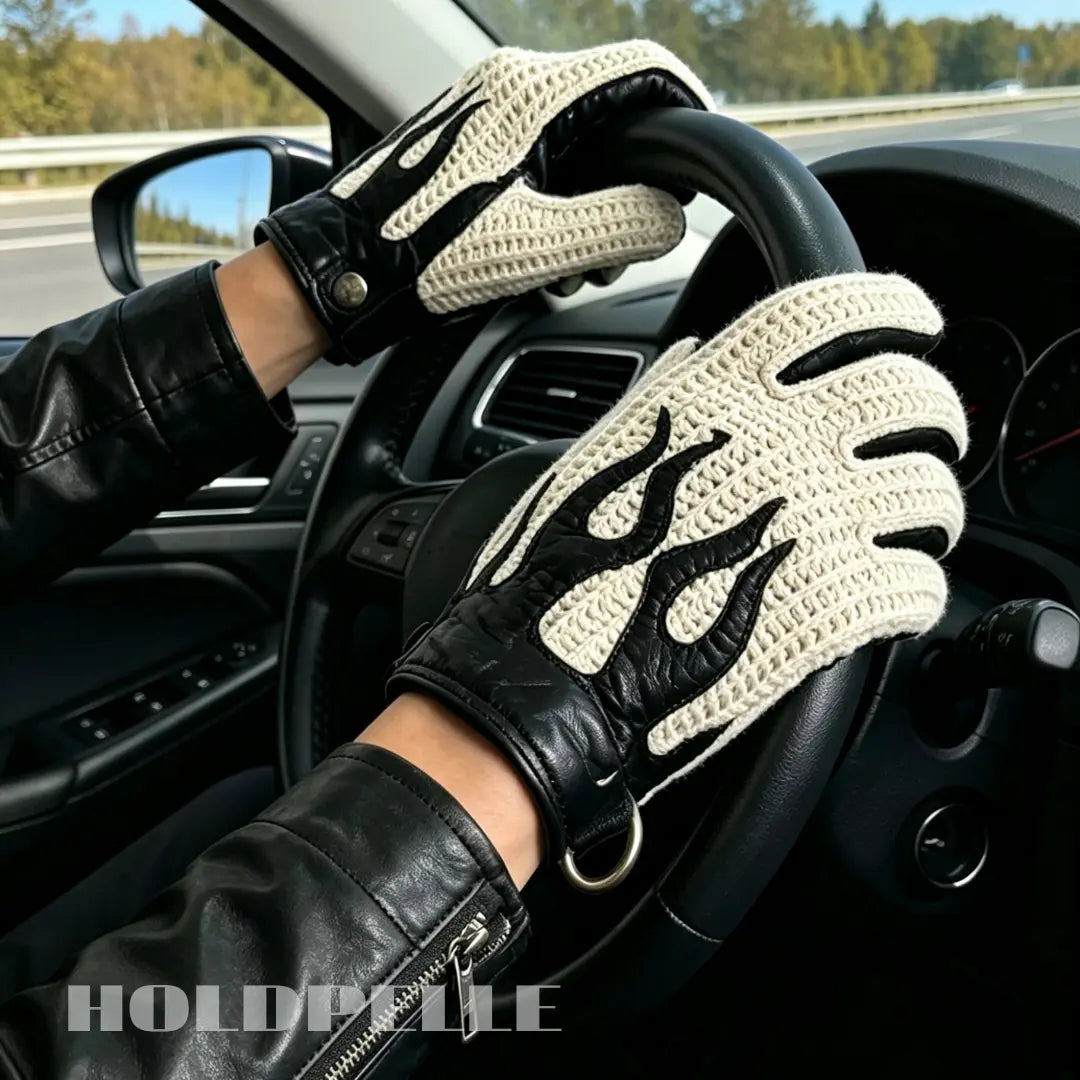 Men's Deerskin Driving Gloves – Crochet Back Flame Design