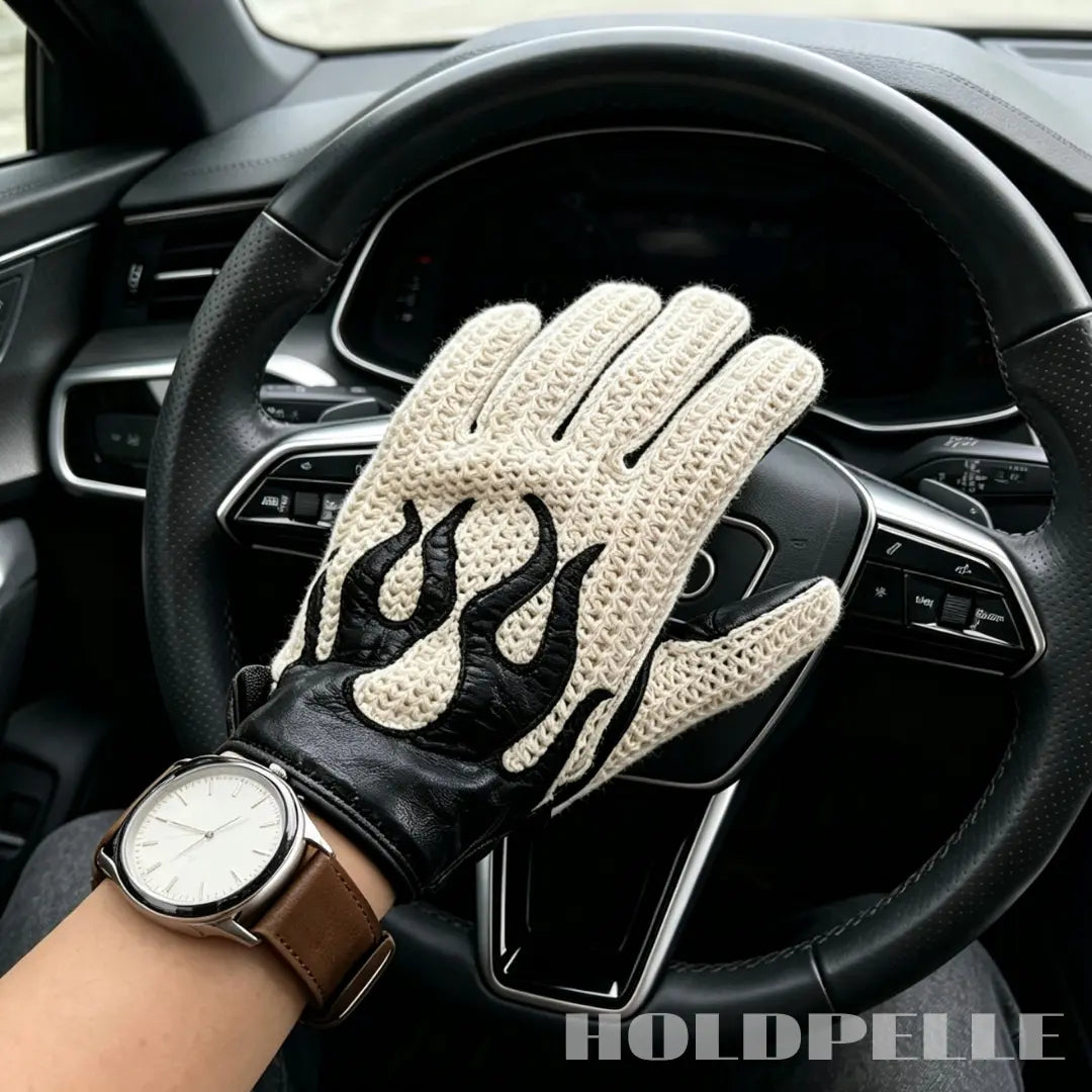 Men's Deerskin Driving Gloves – Crochet Back Flame Design
