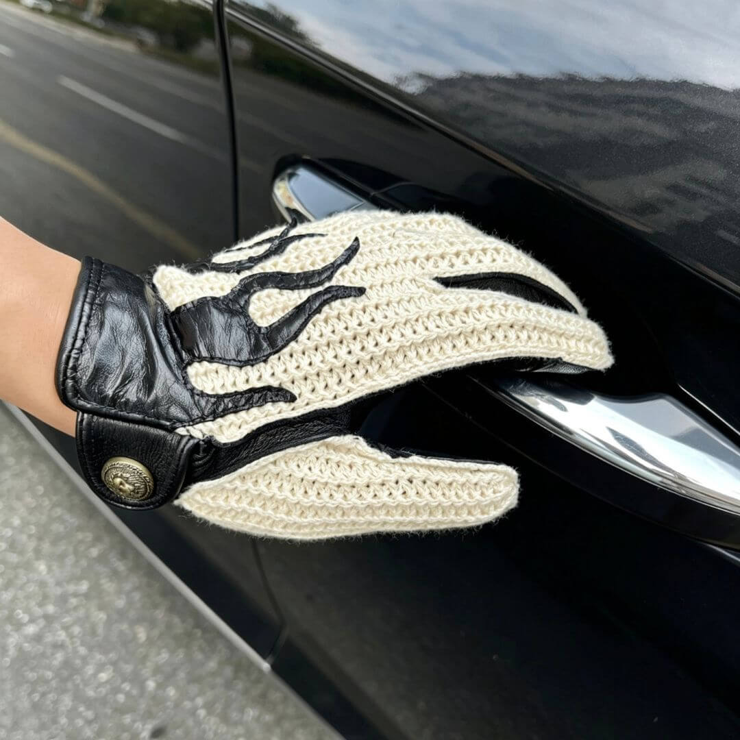Men's Deerskin Driving Gloves – Crochet Back Flame Design