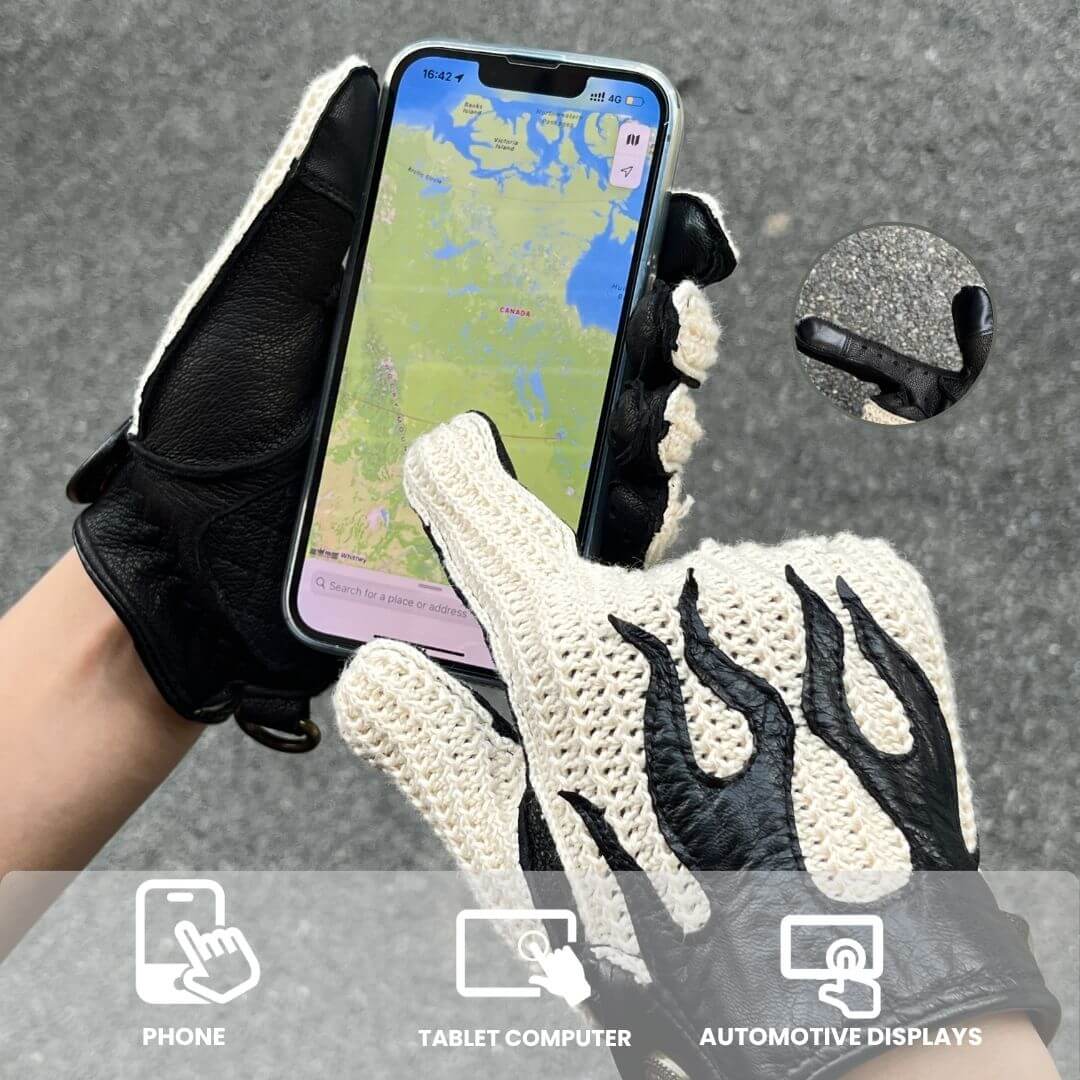 Men's Deerskin Driving Gloves – Crochet Back Flame Design