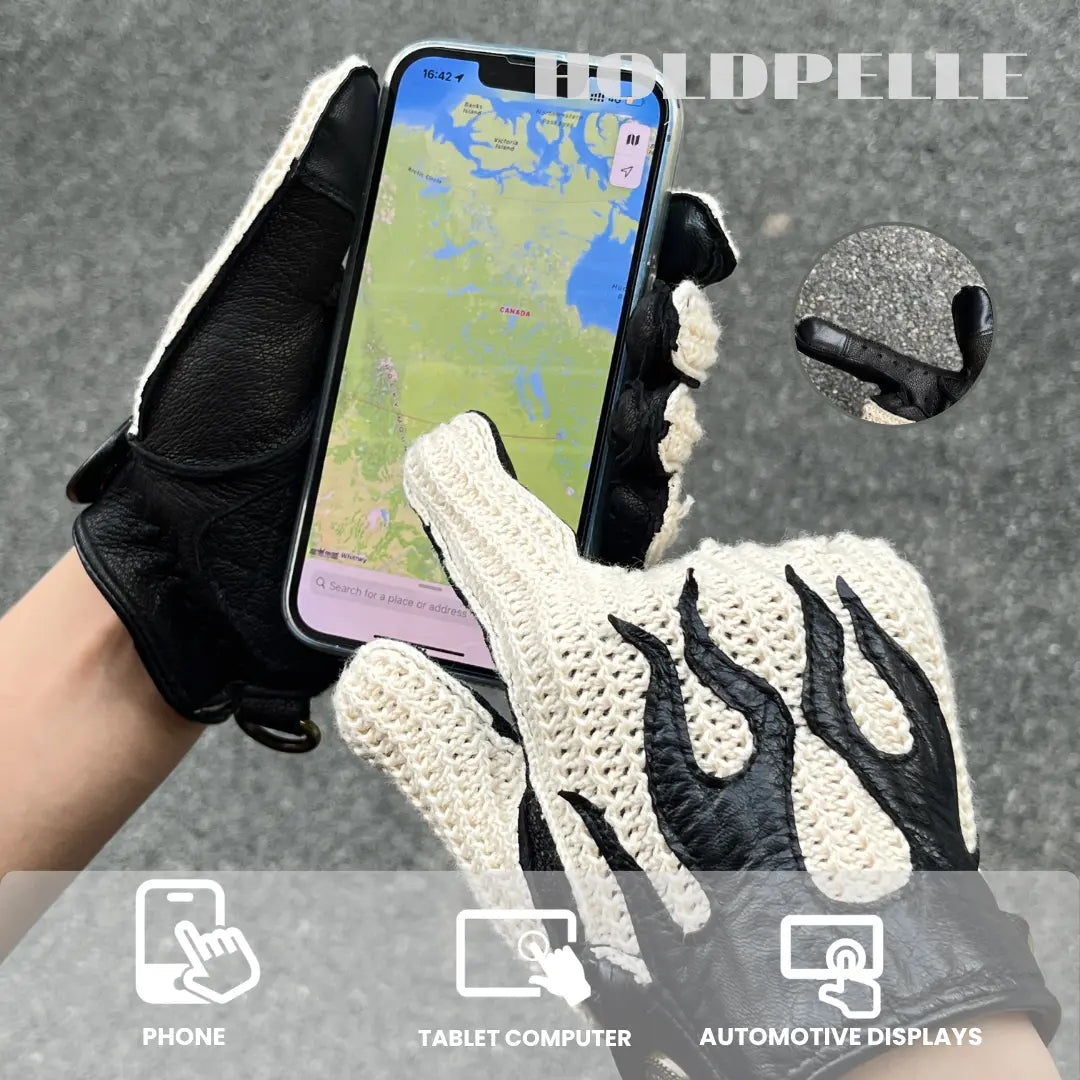 Men's Deerskin Driving Gloves – Crochet Back Flame Design