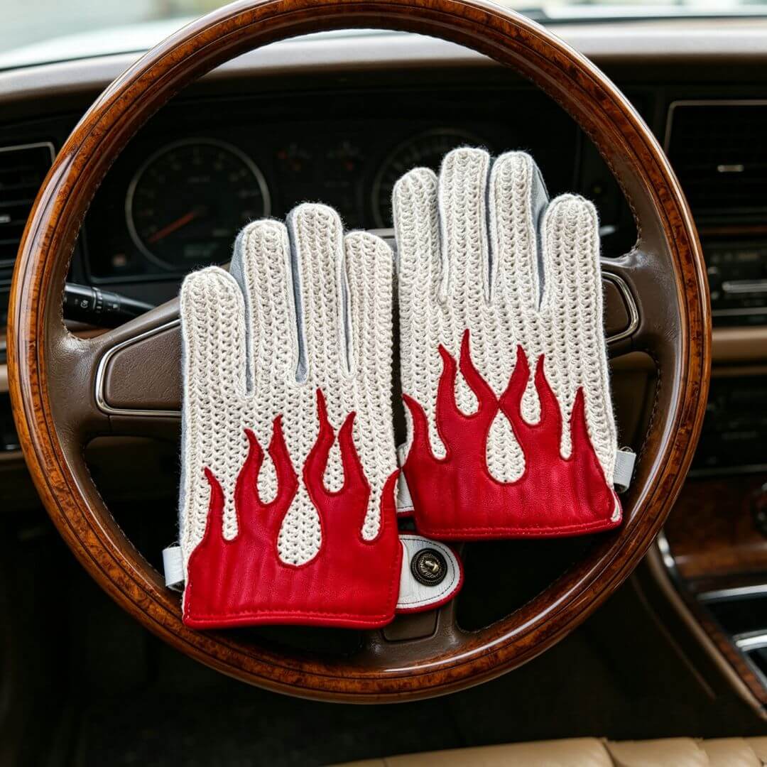 Men's Deerskin Driving Gloves – Crochet Back Flame Design