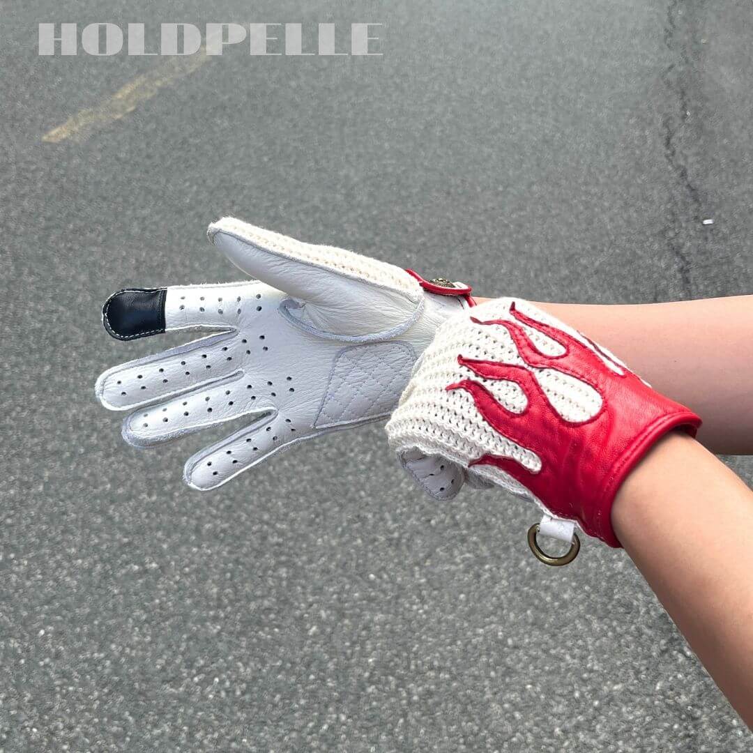 Men's Deerskin Driving Gloves – Crochet Back Flame Design