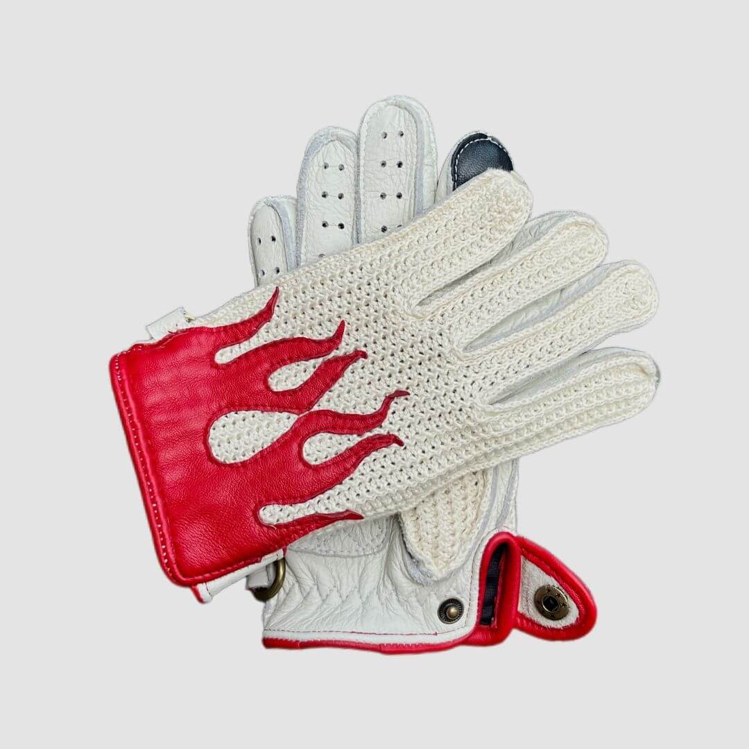Men's Deerskin Driving Gloves – Crochet Back Flame Design