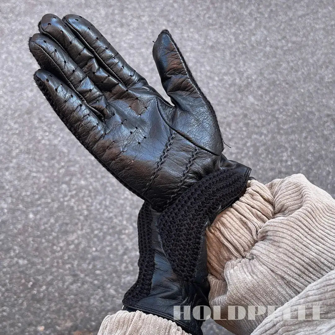 Men’s Retro Goatskin Driving Gloves with Woven Back - Black