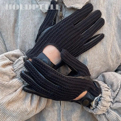 Men’s Retro Goatskin Driving Gloves with Woven Back - Black