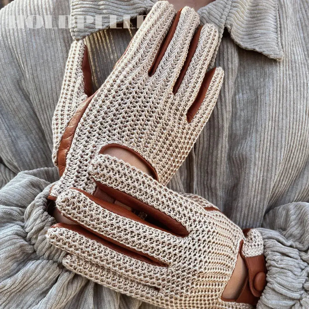 Men’s Retro Goatskin Driving Gloves with Woven Back – Brown