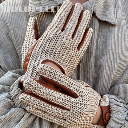 Men’s Retro Goatskin Driving Gloves with Woven Back – Brown