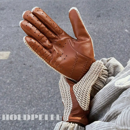 Men’s Retro Goatskin Driving Gloves with Woven Back – Brown