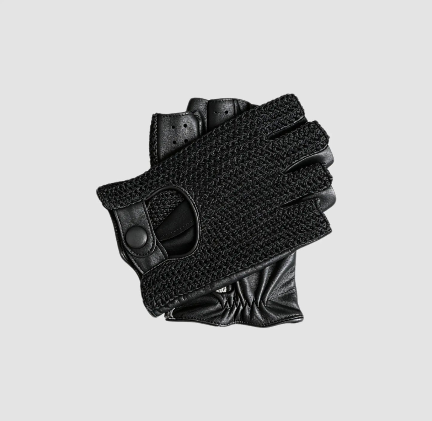 Men’s Retro Goatskin Fingerless Driving Gloves with Woven Back – Brown